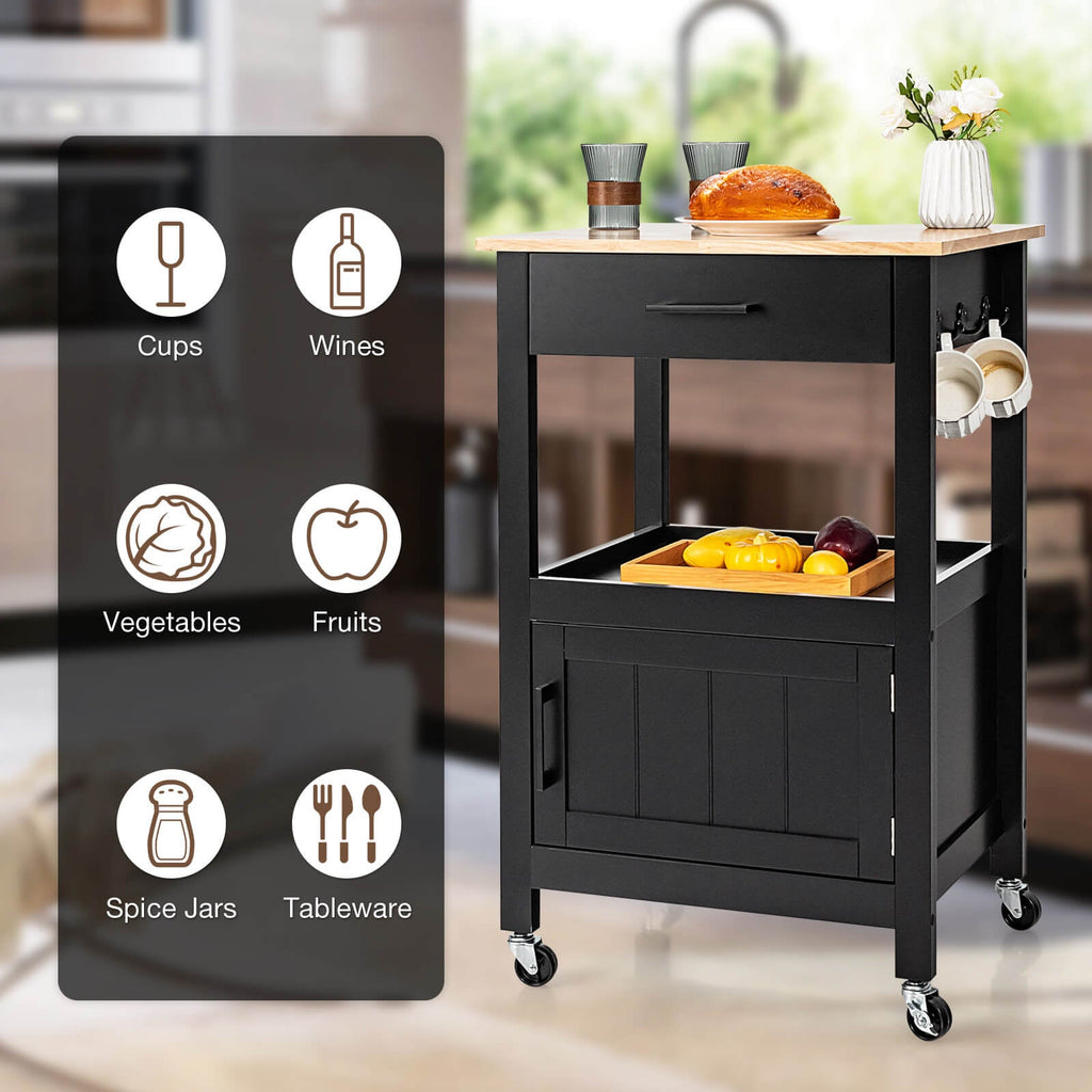Kitchen Island with Storage Drawer and 3 Hooks