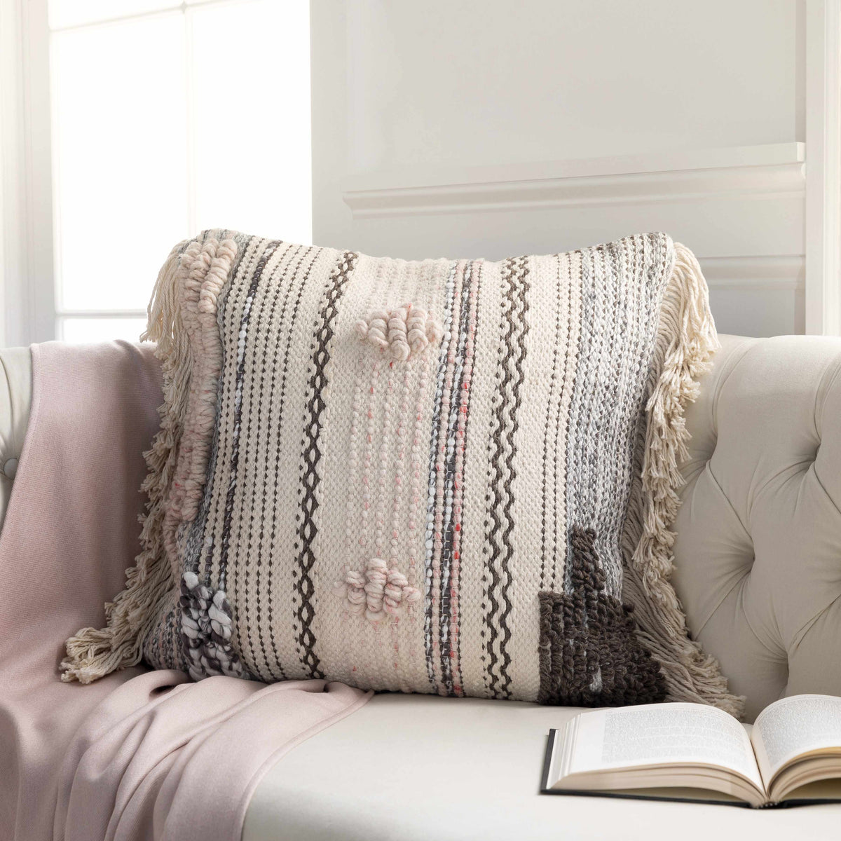 Lenorah Pink&White Textured Throw Pillow - Clearance