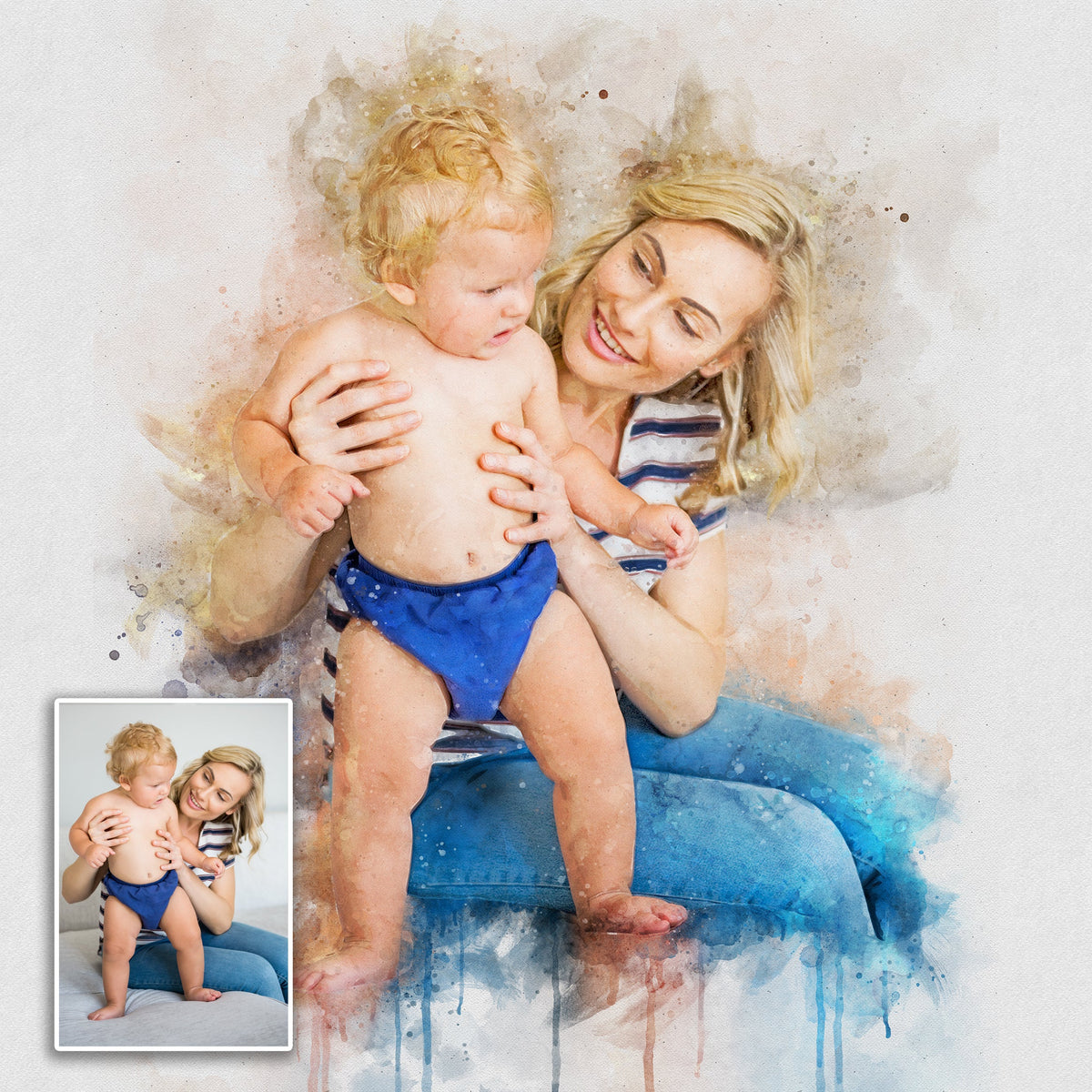 Gift For Mom Watercolor Portrait Custom Wall Art