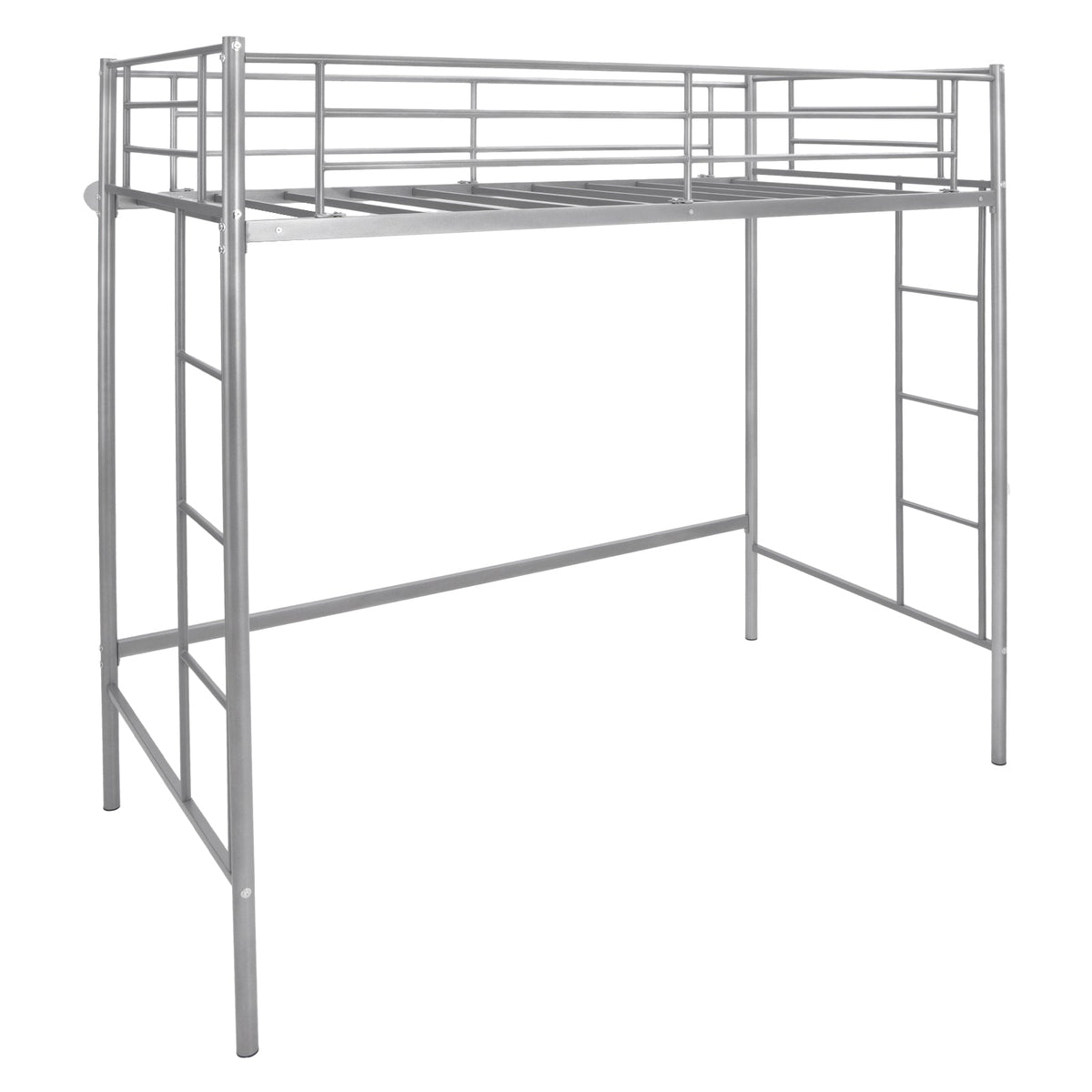 Twin Loft Bed Frame with 2 Ladders Full-length Guardrail