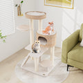 Modern Cat Tree for Indoor Cats with Cattail Fluff Condo and Top Perch-Natural