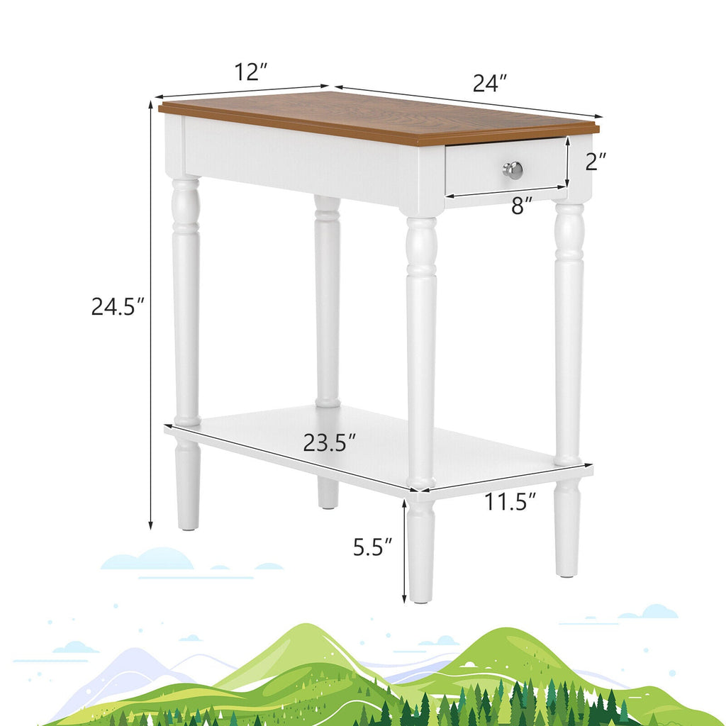 Narrow Side Table with Drawer and Open Storage Shelf