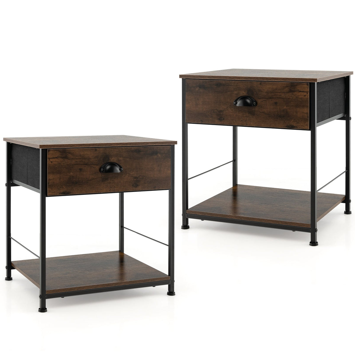 2 Tiers Nightstand with Open Storage Shelf for Living Room Bedroom