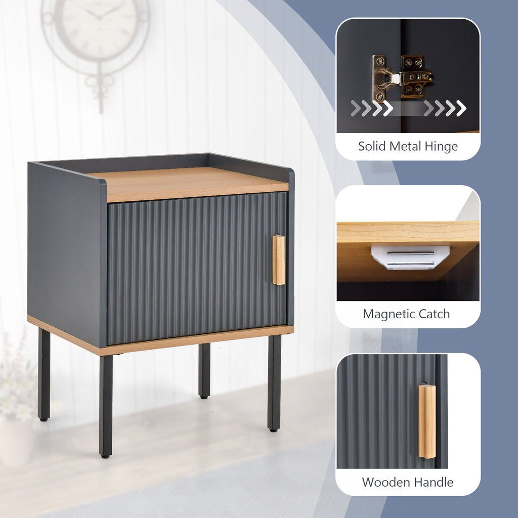 Nightstand Bedside End Table with Door Cabinet for Living Room Bedroom-Gray