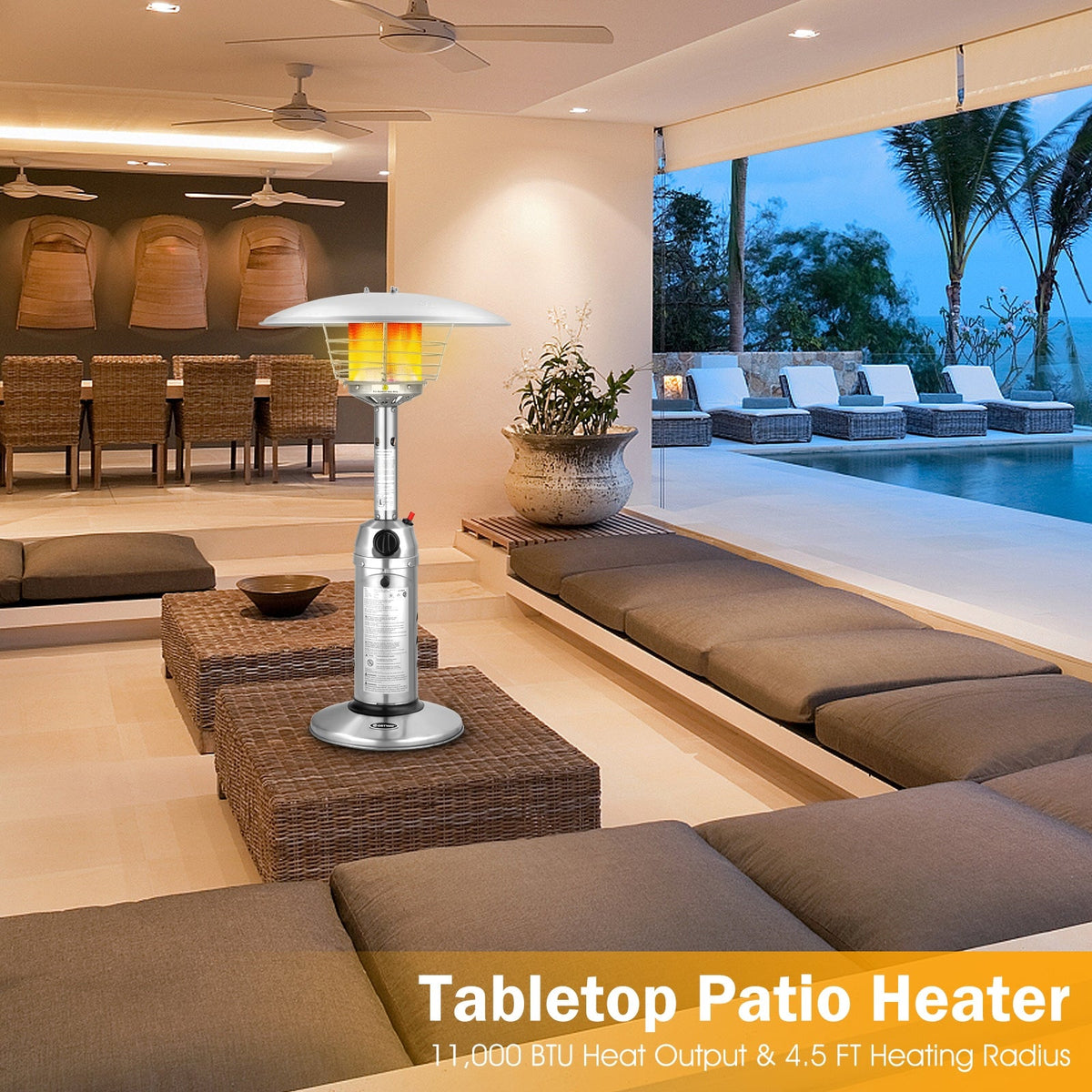 11 000 BTU Portable Tabletop Propane Patio Standing Heater