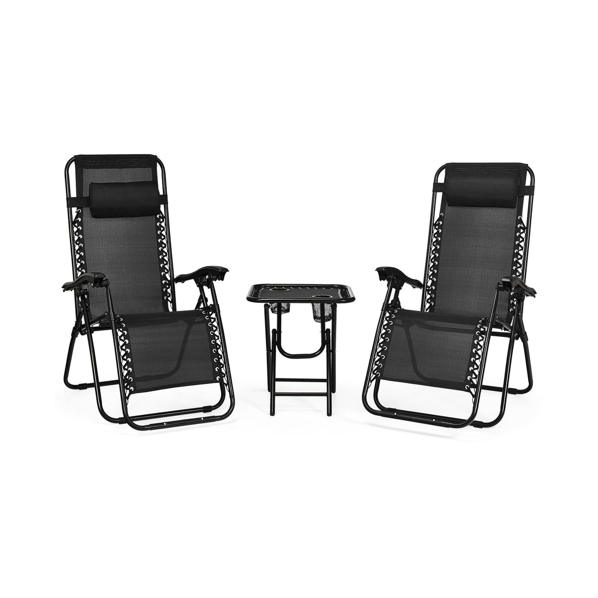 3 Pieces Folding Portable Zero Gravity Reclining Lounge Chairs Table Set
