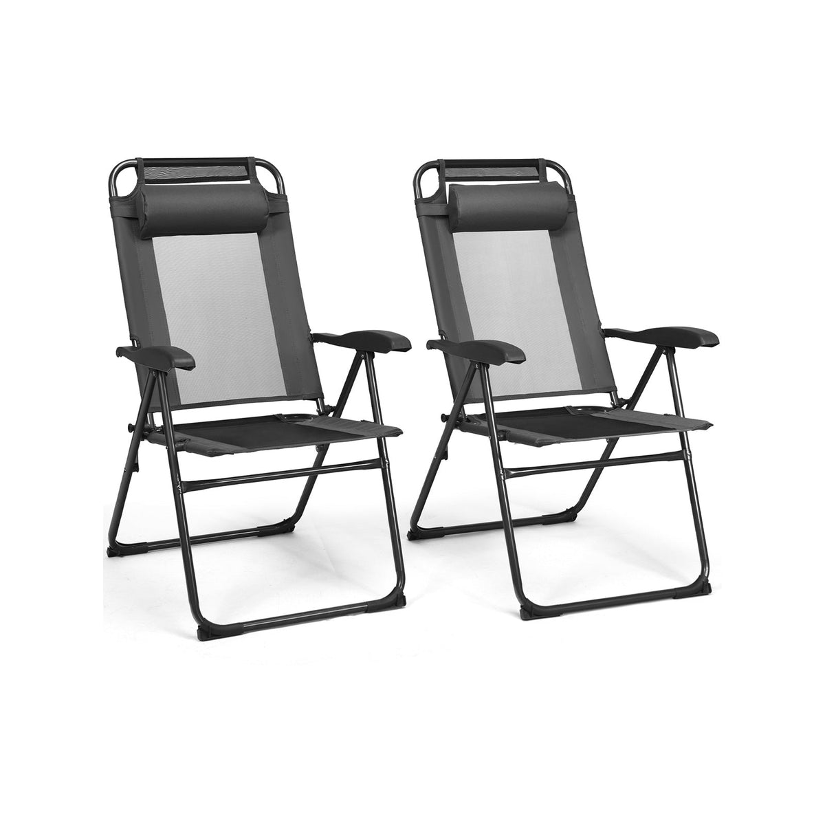 2 Pieces Patio Adjustable Folding Recliner Chairs with 7 Level Adjustable Backrest