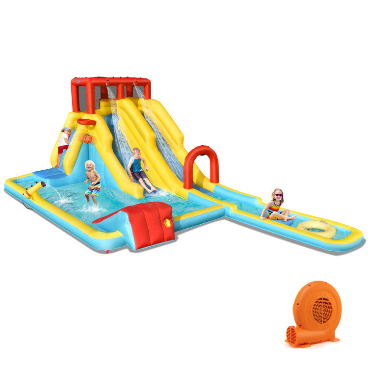 7-in-1 Inflatable Dual Slide Water Park Bounce House With 680W Blower