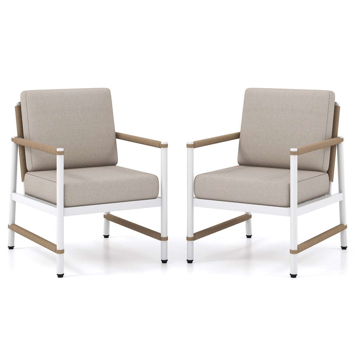 2 Packs Patio Aluminum Sofa with Wicker Backrest and Armrests