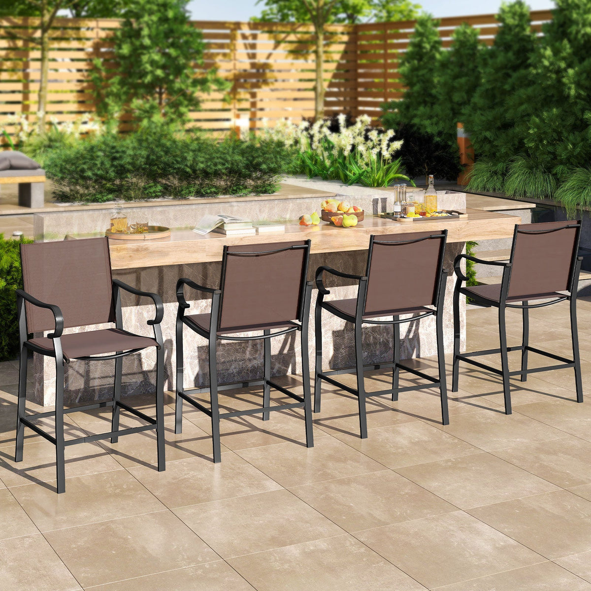 Outdoor Counter Height Bar Stools Set of 4 with Breathable Mesh Fabric