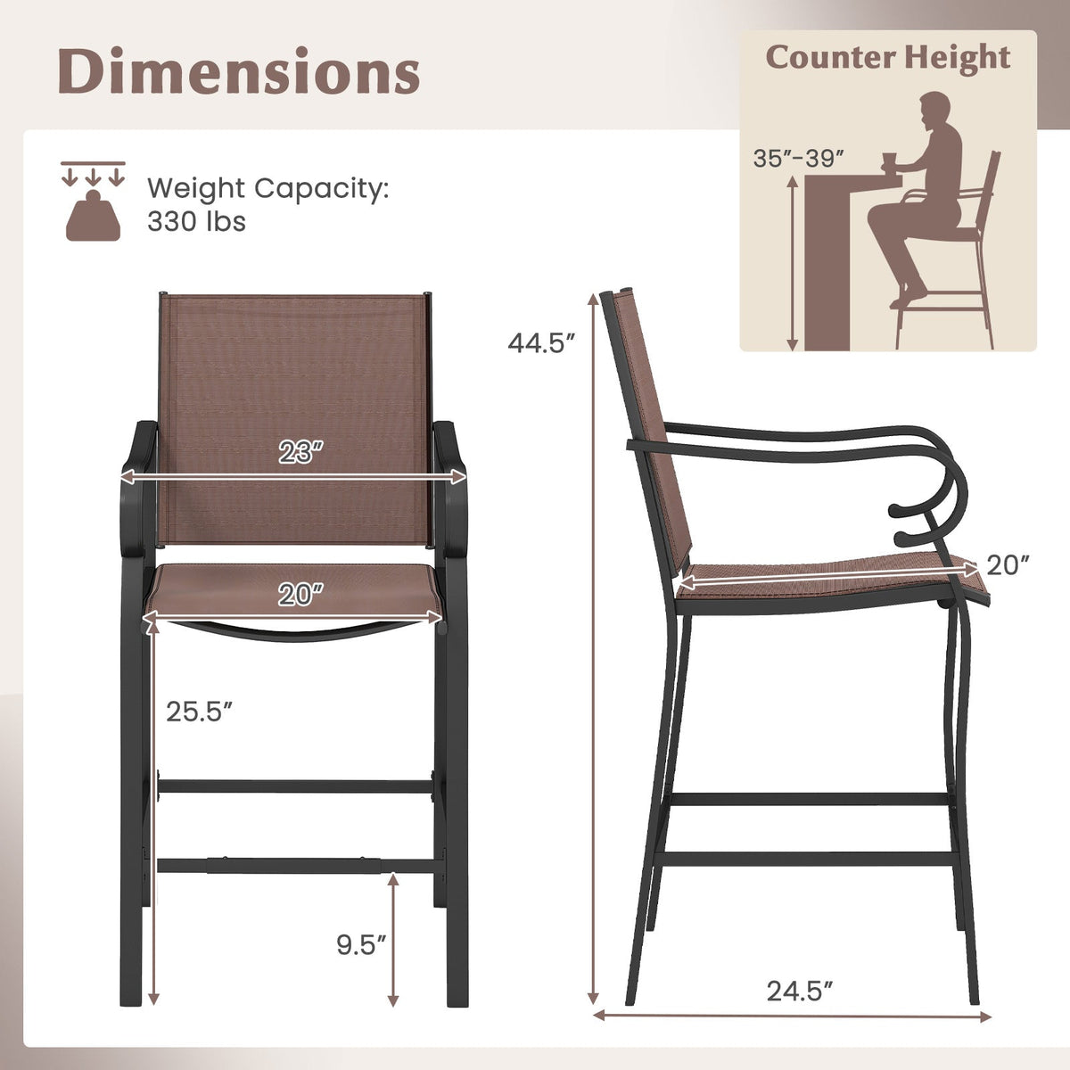 Outdoor Counter Height Bar Stools Set of 4 with Breathable Mesh Fabric
