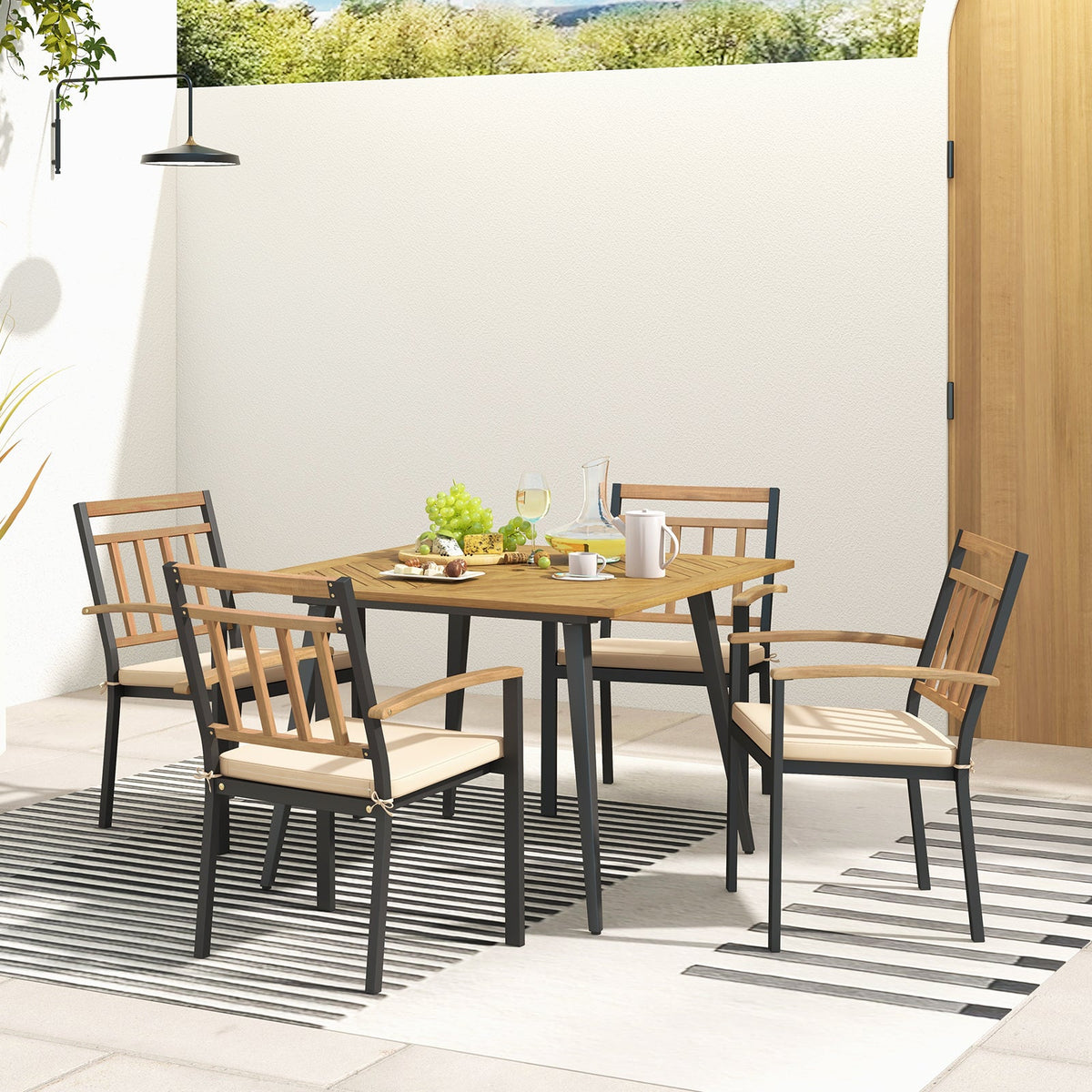 5 Pieces Patio Dining Set with Cushions and 1.9 inches Umbrella Hole