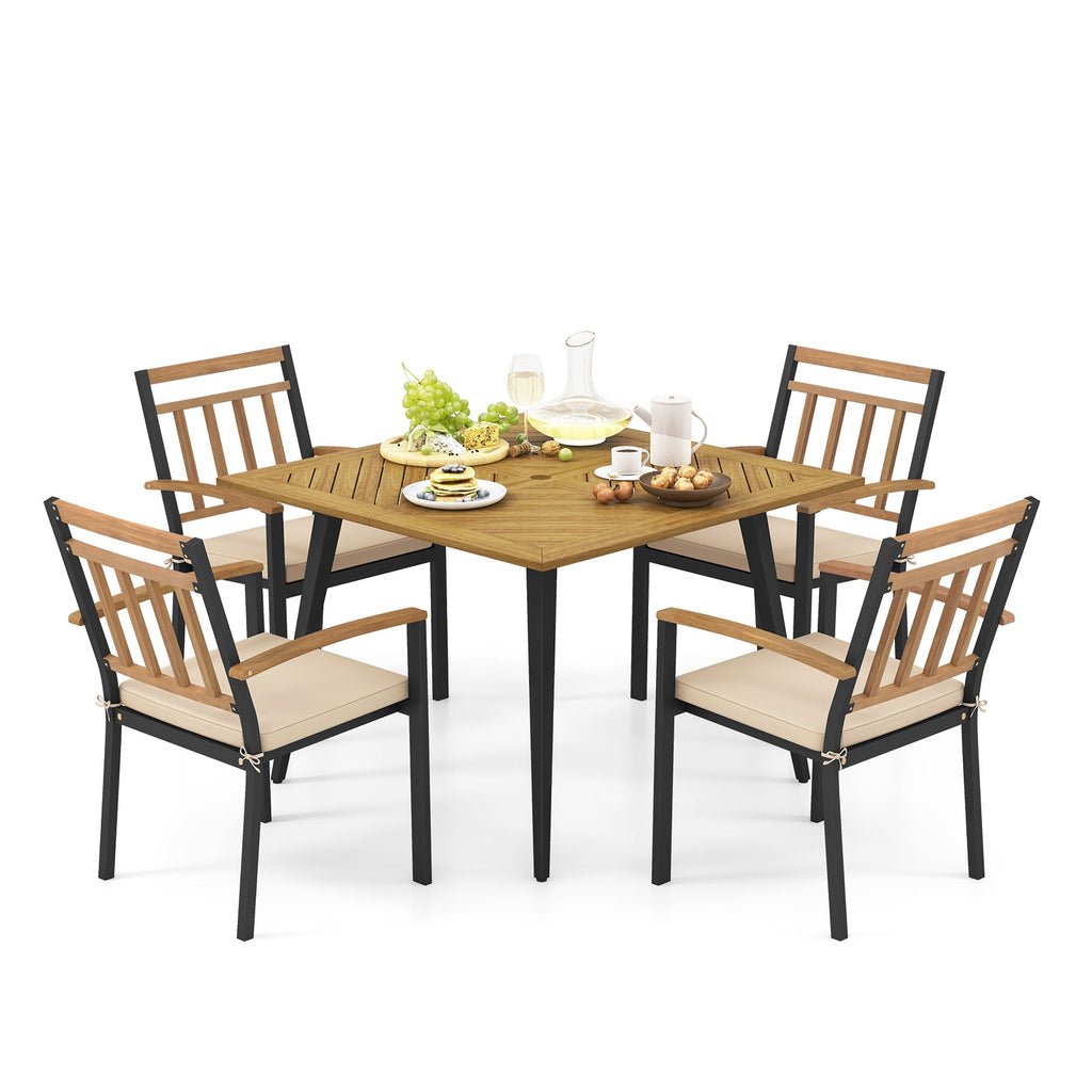 5 Pieces Patio Dining Set with Cushions and 1.9 inches Umbrella Hole