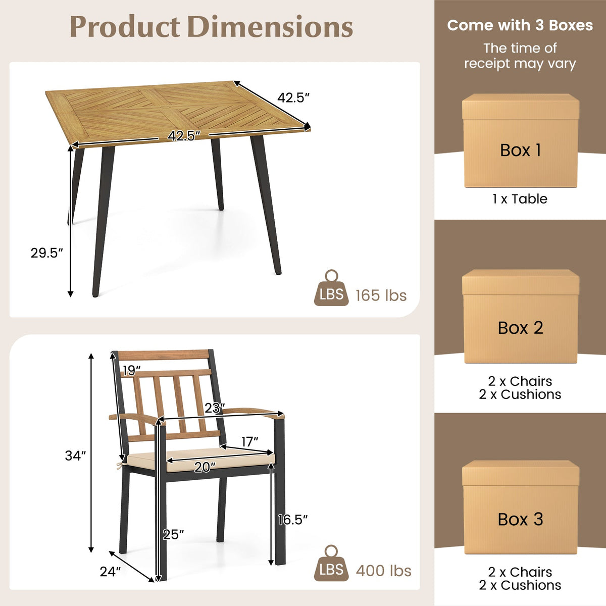 5 Pieces Patio Dining Set with Cushions and 1.9 inches Umbrella Hole