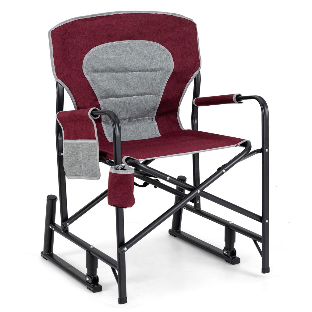 Outdoor Rocker Camping Chair with Dual Springs and Padded Back
