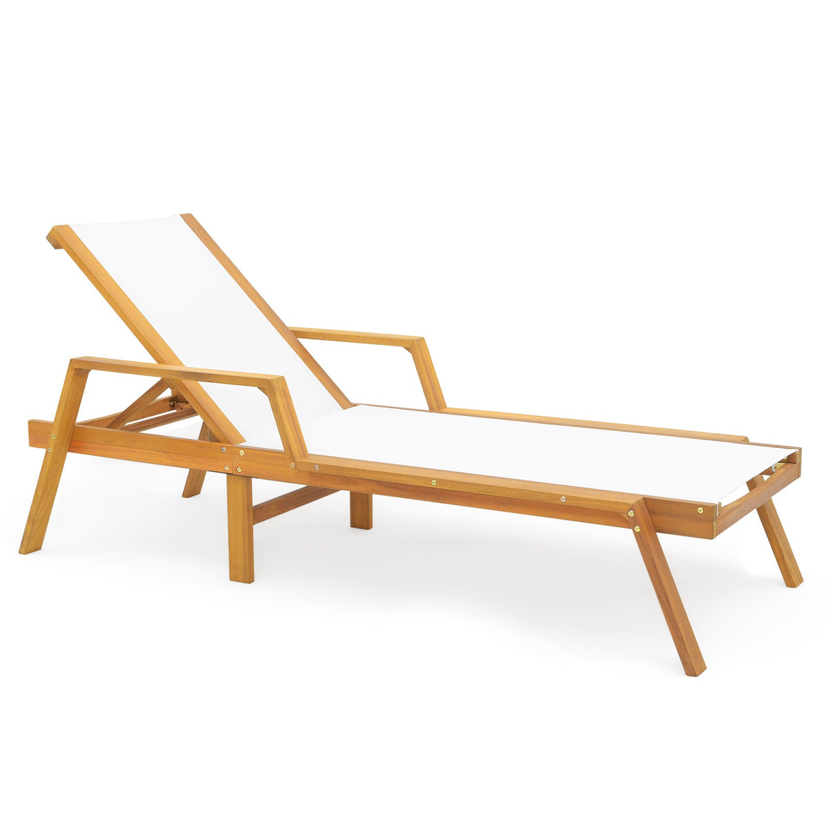 Patio Chaise Lounge Chair with Armrests and Fabric Seat for Backyard-White