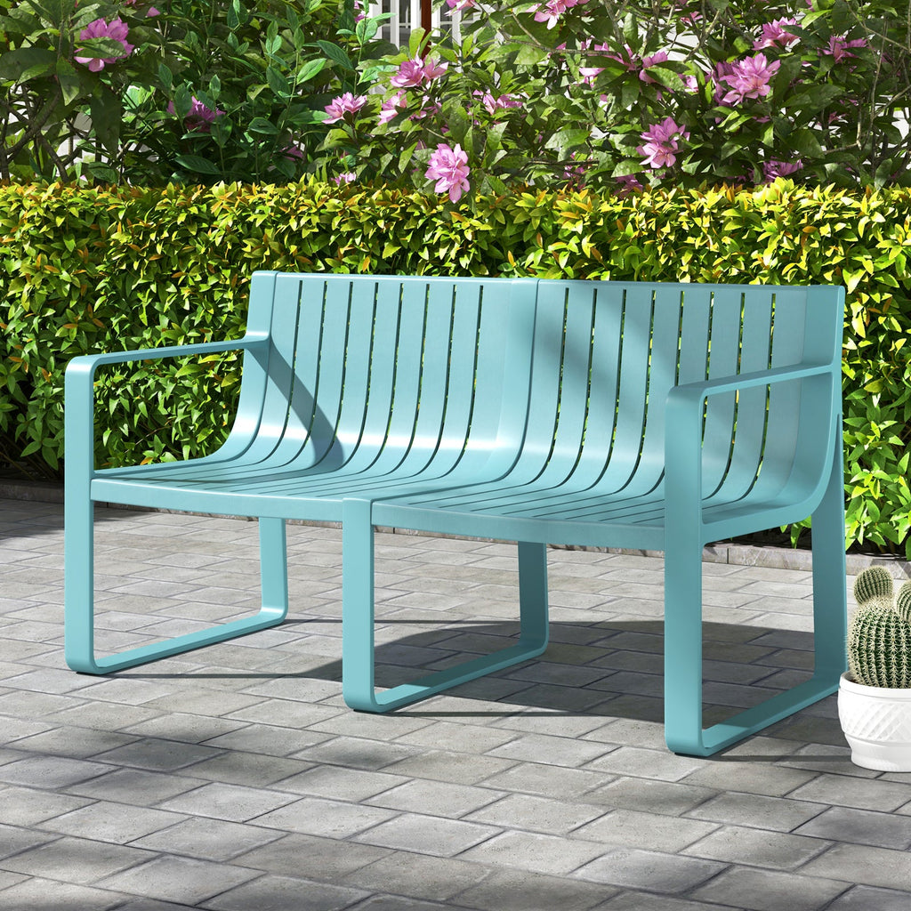 Weather-resistant Plastic 2-Person Bench with Curved Backrest