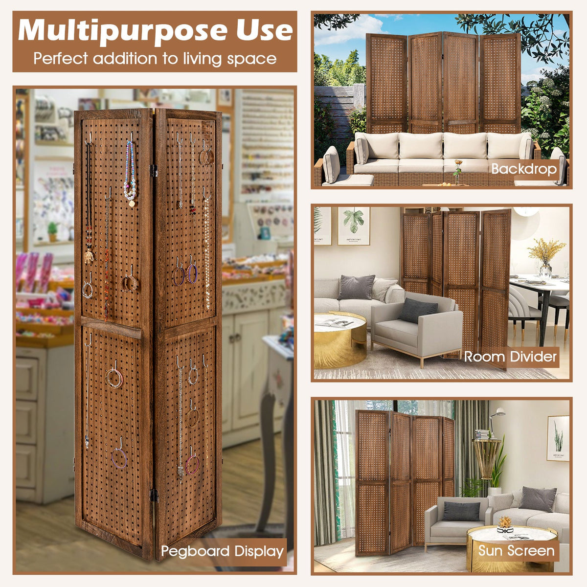 Pegboard Display with 360¬∞ Metal Hinges and Solid Wood Frame