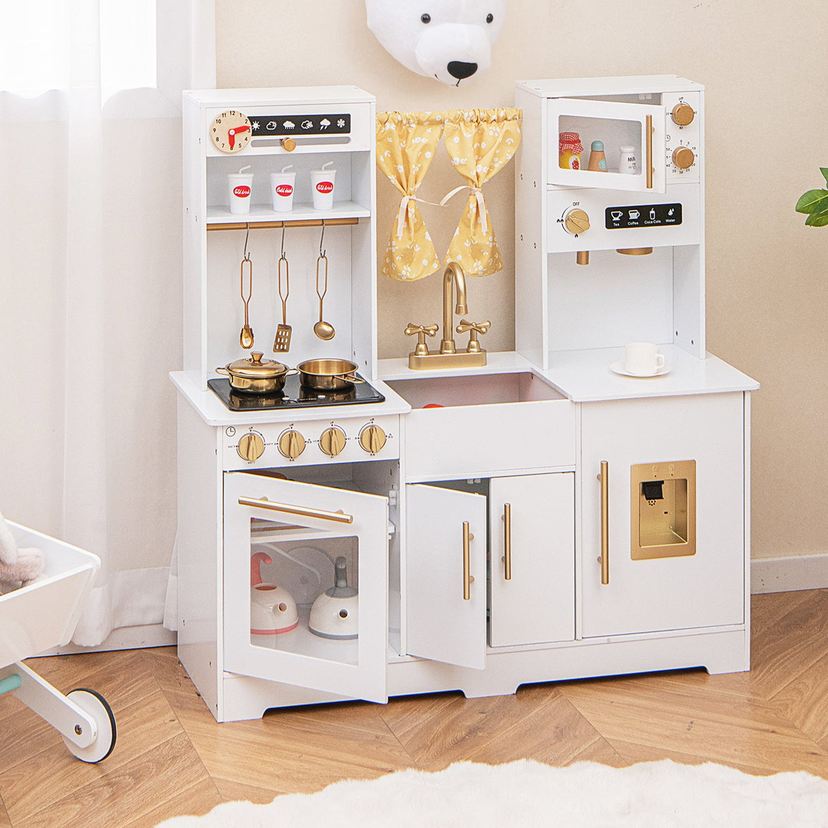 Pretend Play Kitchen for Kids with Coffee Maker-White