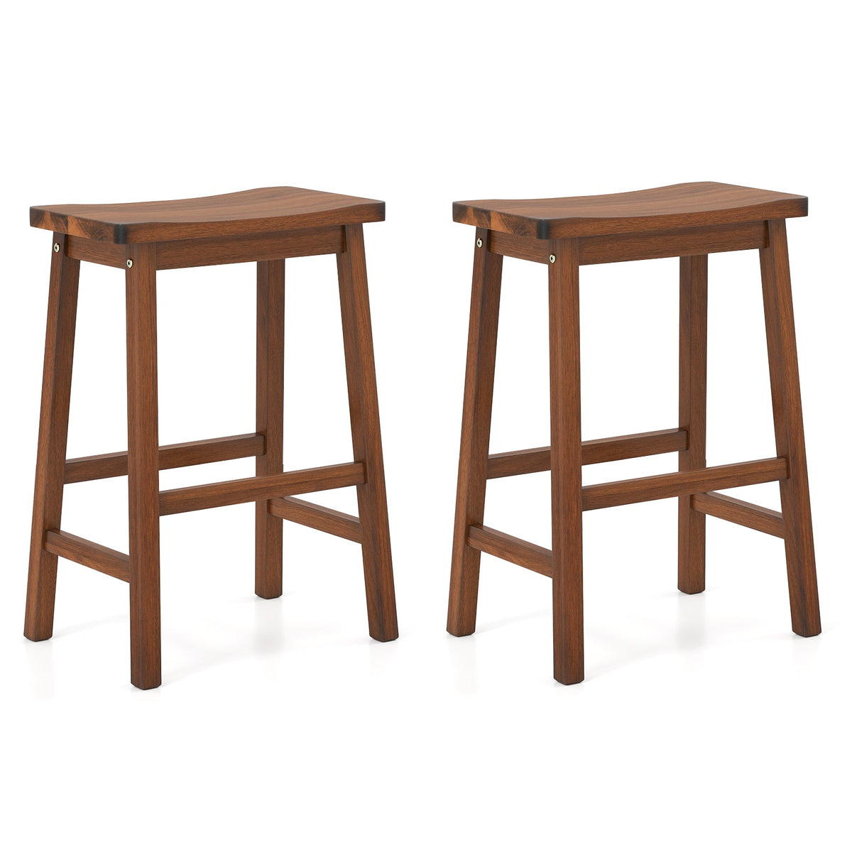 Set of 2 Saddle-Seat Counter Height Stools with Curved Seat and Footrests-Walnut