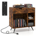 Record Player Stand with Power Outlet-Rustic Brown