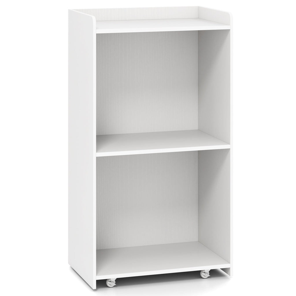 Rolling Podium Stand with 2 Shelves and Lockable Wheels