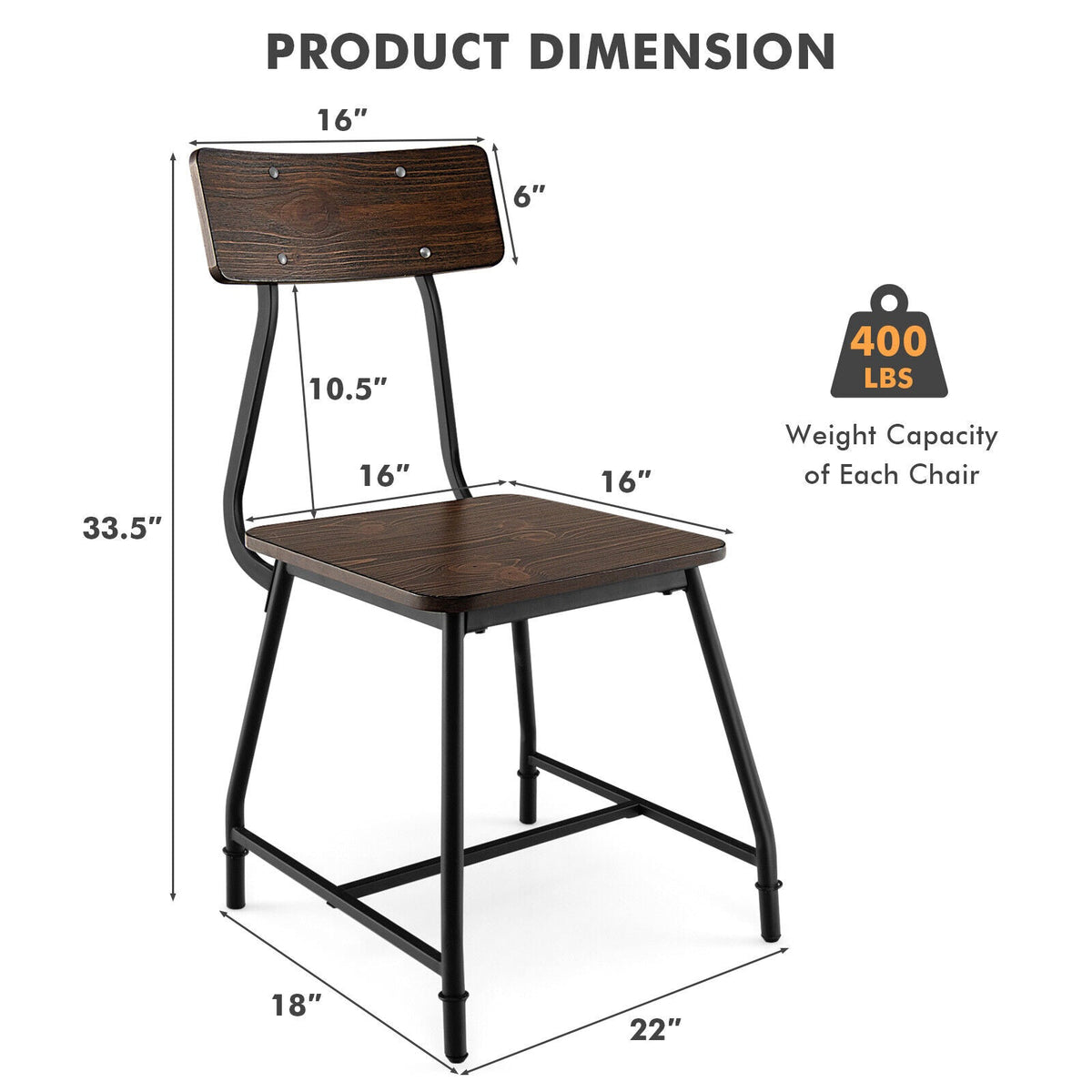 2 Pieces Modern Dining Room Side Chairs with Metal Frame-Brown