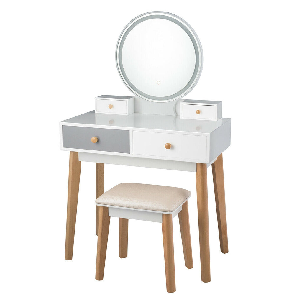 Makeup Dressing Table with 4 Drawers and Lighted Mirror