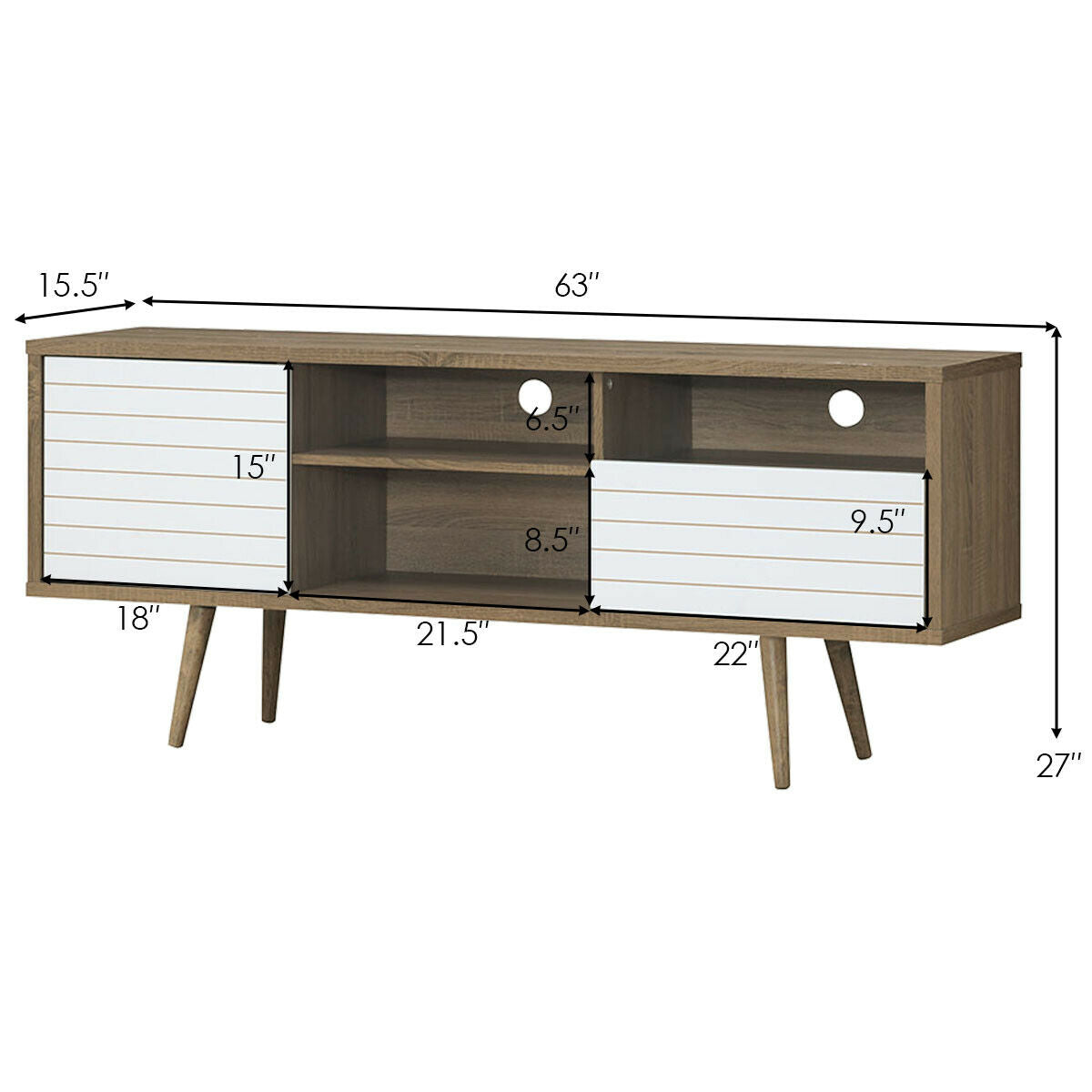Mid-Century Modern TV Stand for TVs up to 65 Inch with Storage Shelves