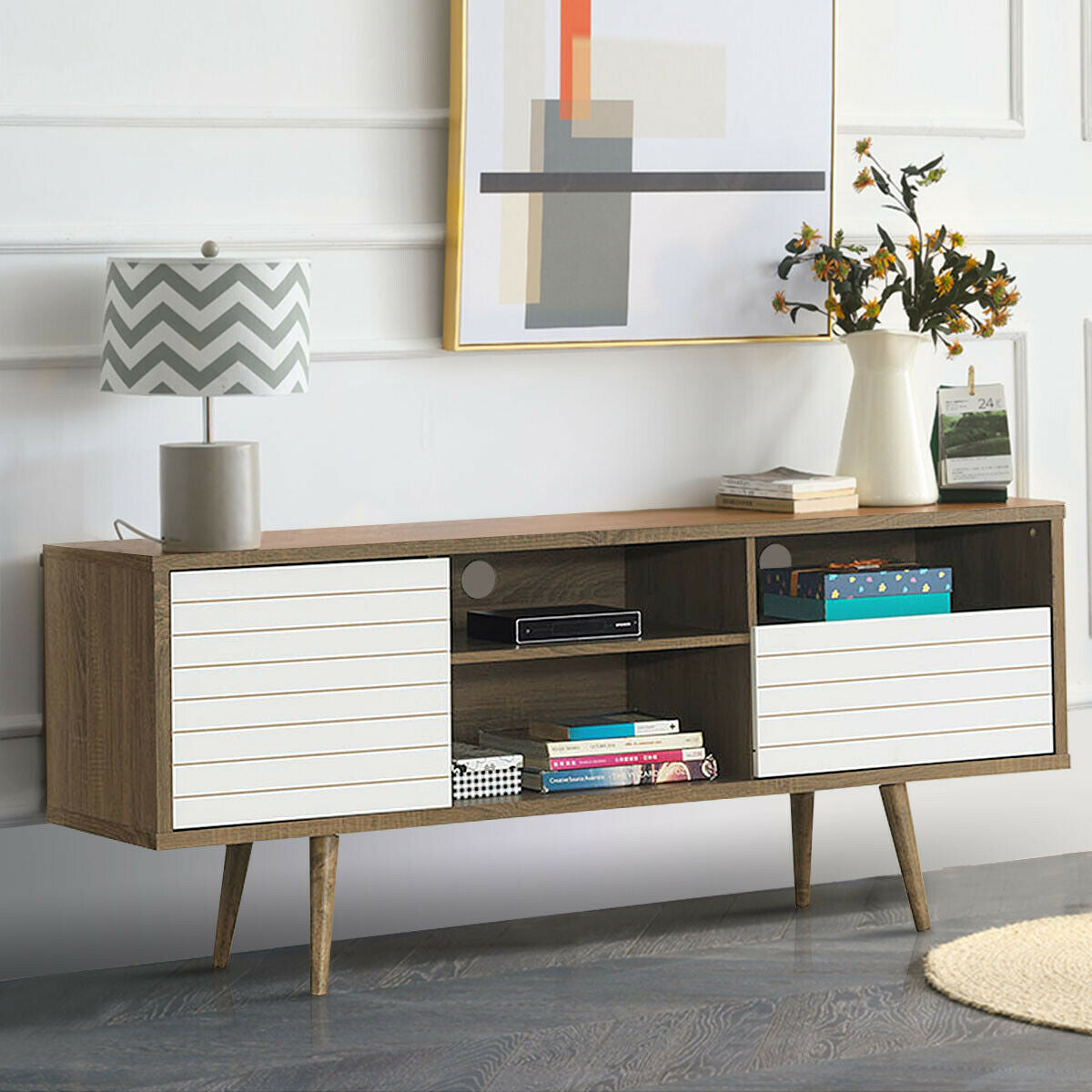 Mid-Century Modern TV Stand for TVs up to 65 Inch with Storage Shelves