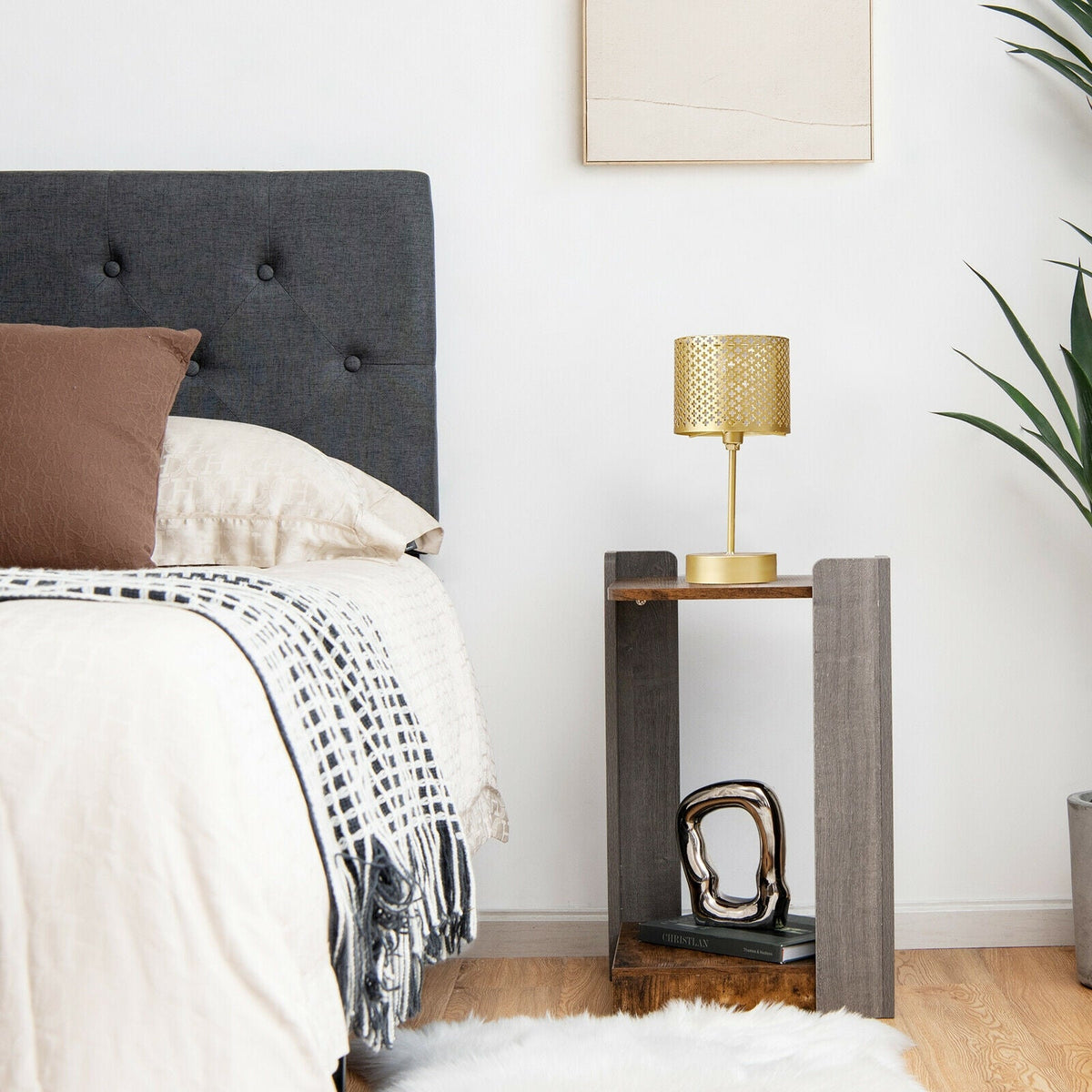 2-Tier Square End Table with Open Storage Shelf for Small Space-Coffee