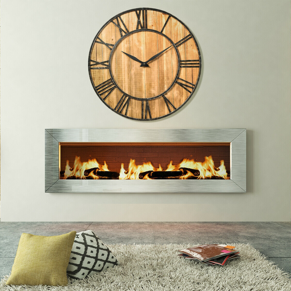27 Inch Round Wall Clock Decorative Wooden Silent Clock with Battery