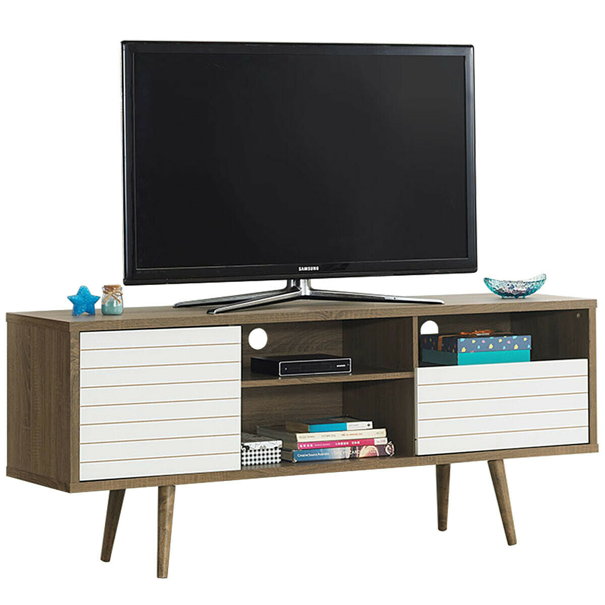 Mid-Century Modern TV Stand for TVs up to 65 Inch with Storage Shelves