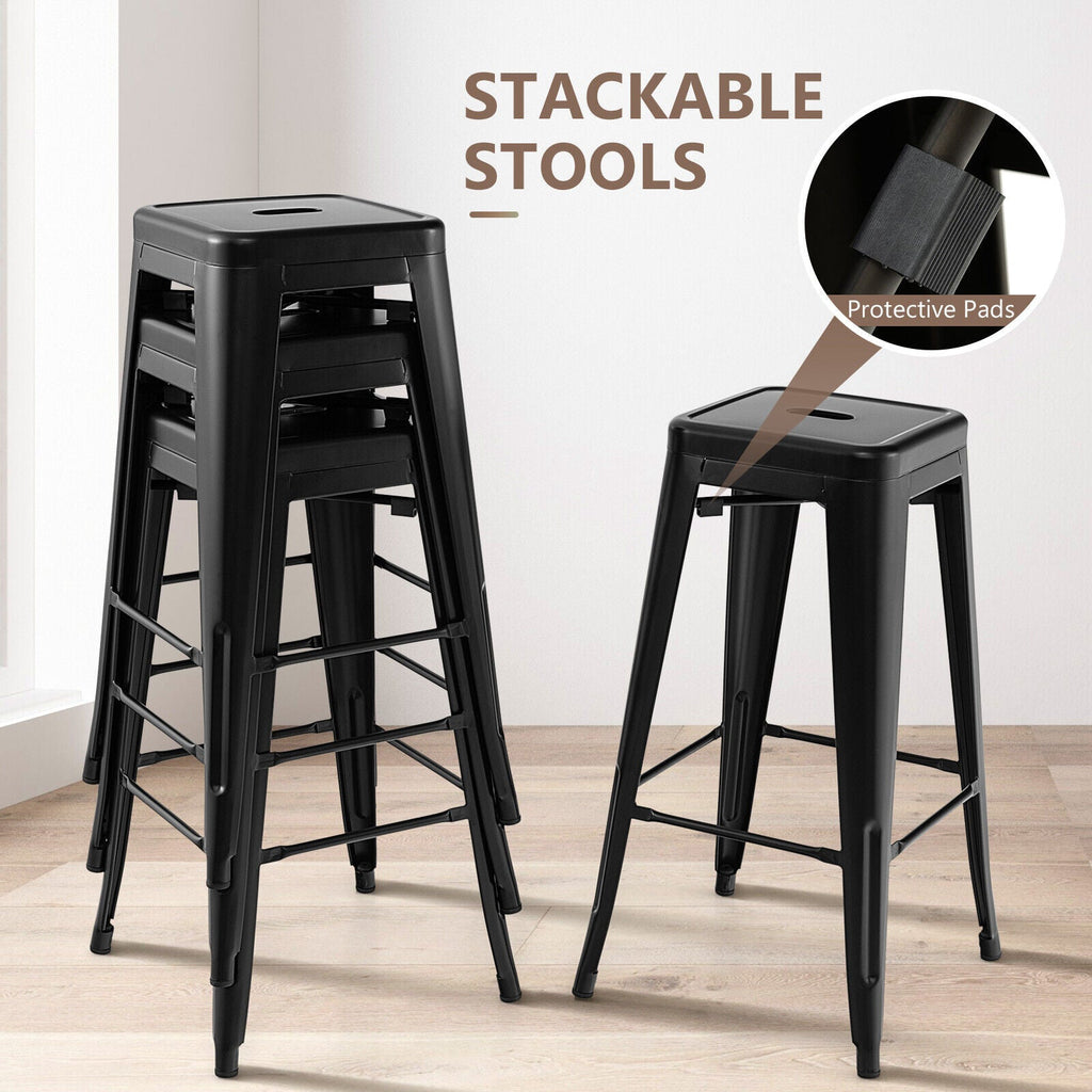 30 Inch Bar Stools Set of 4 with Square Seat and Handling Hole