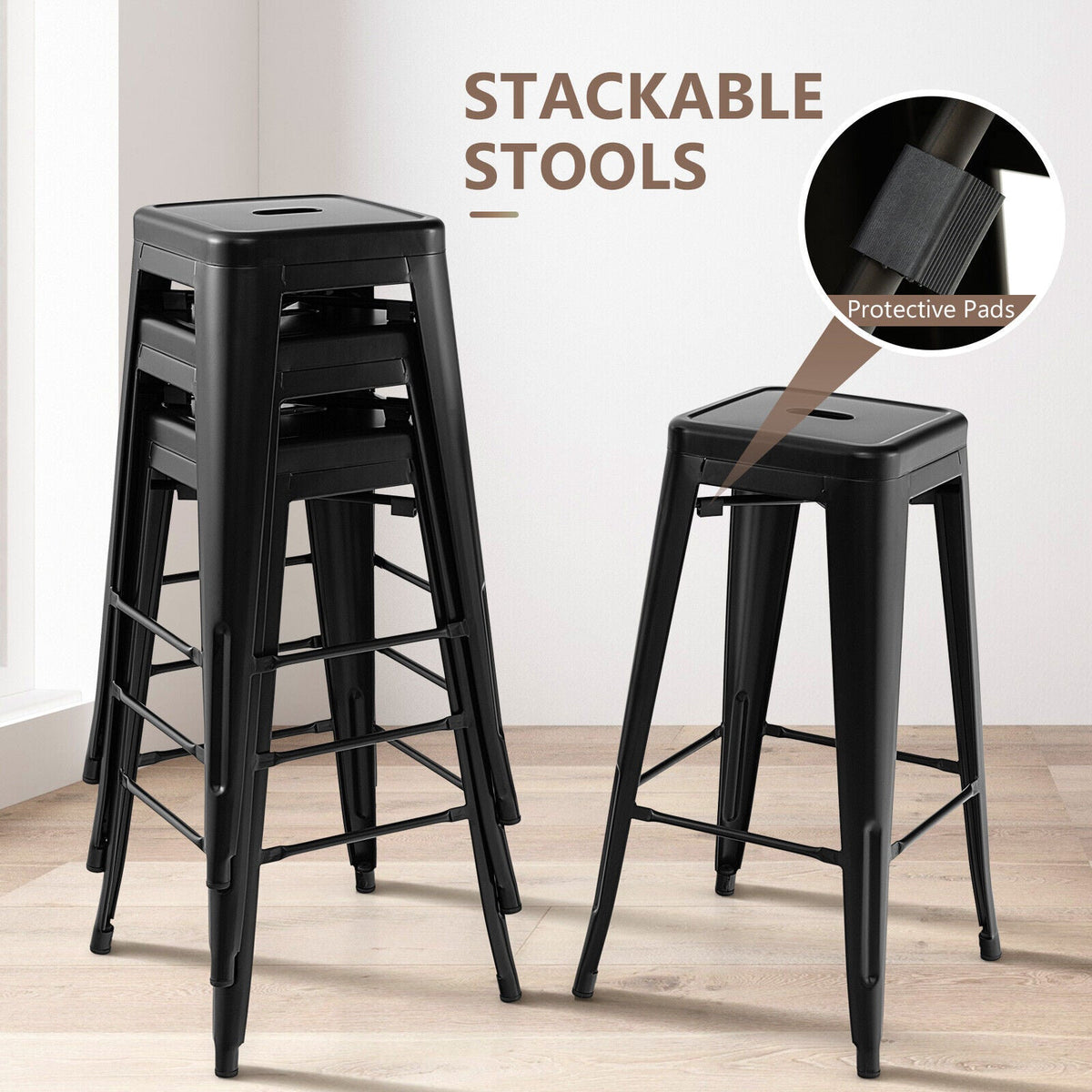 30 Inch Bar Stools Set of 4 with Square Seat and Handling Hole
