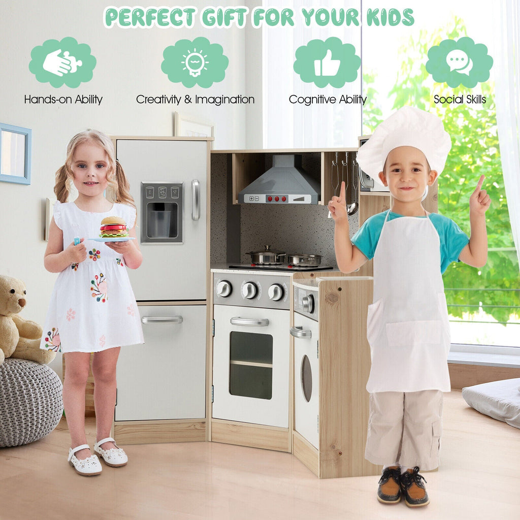 Kids Corner Wooden Kitchen Playset with Cookware Accessories