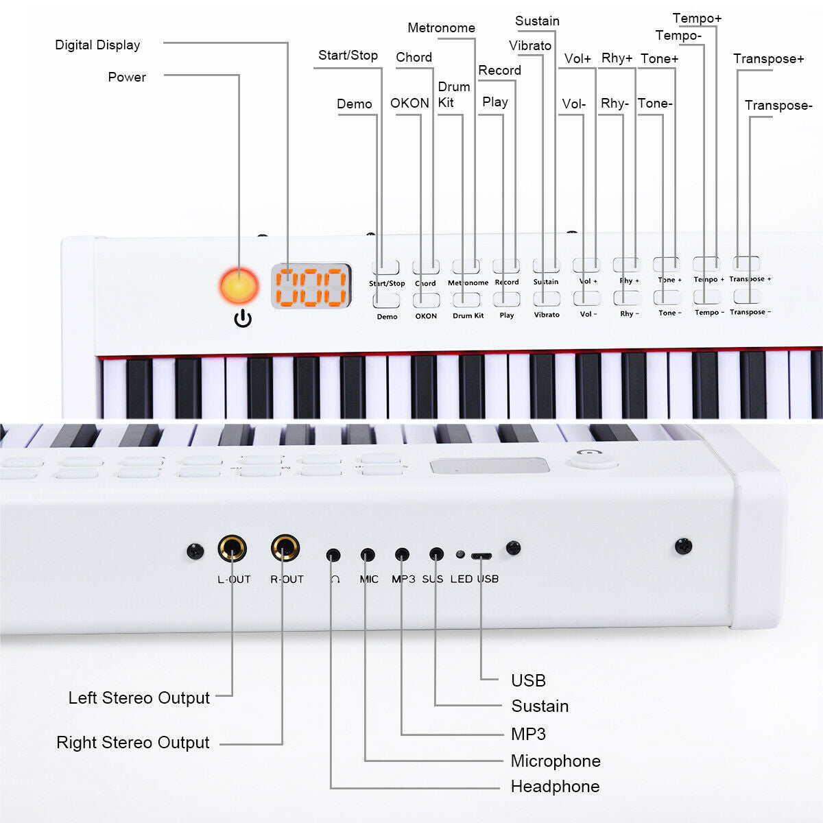 88-Key Portable Full-Size Semi-weighted Digital Piano Keyboard