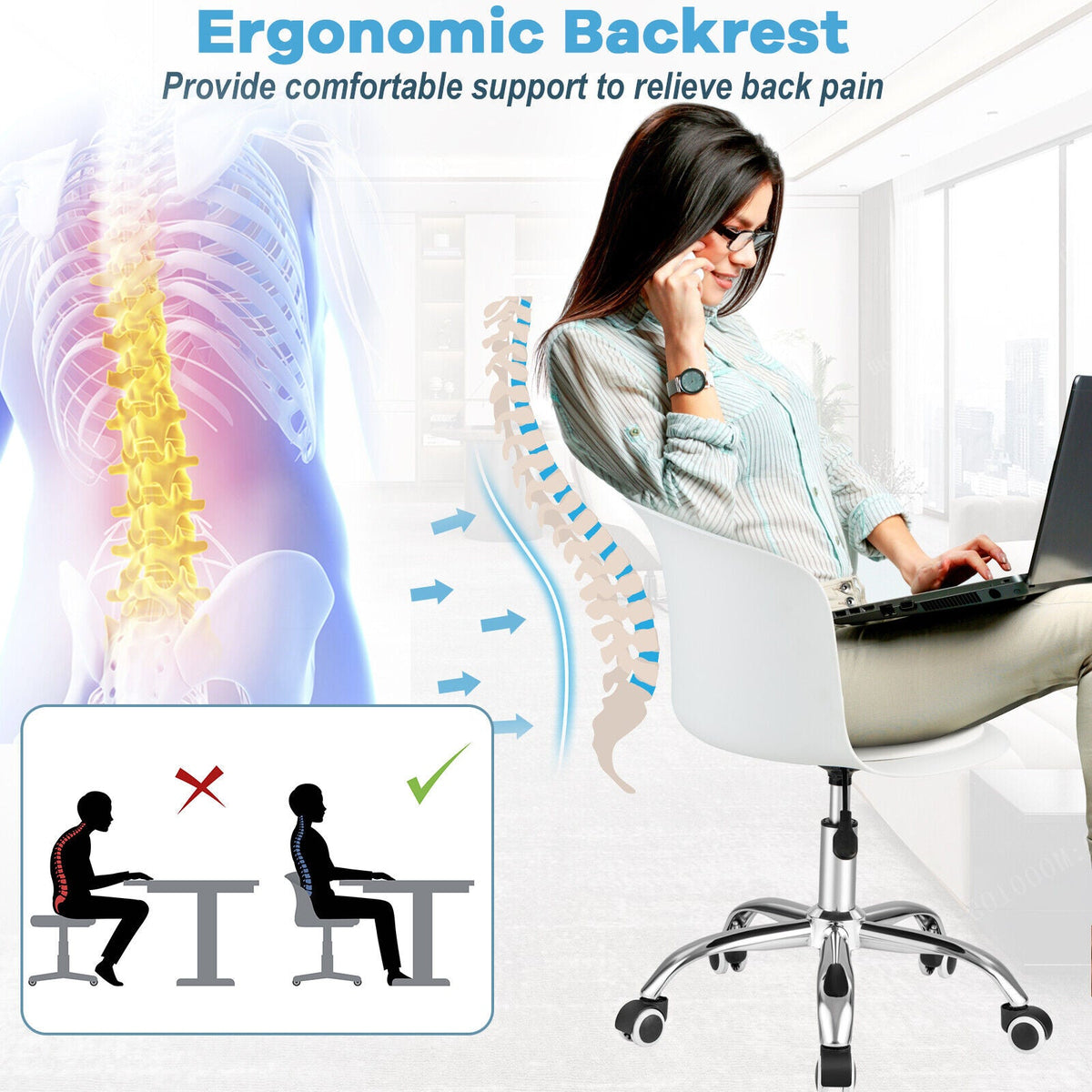 Set of 2 Office Desk Chair with Ergonomic Backrest and Soft Padded PU Leather Seat