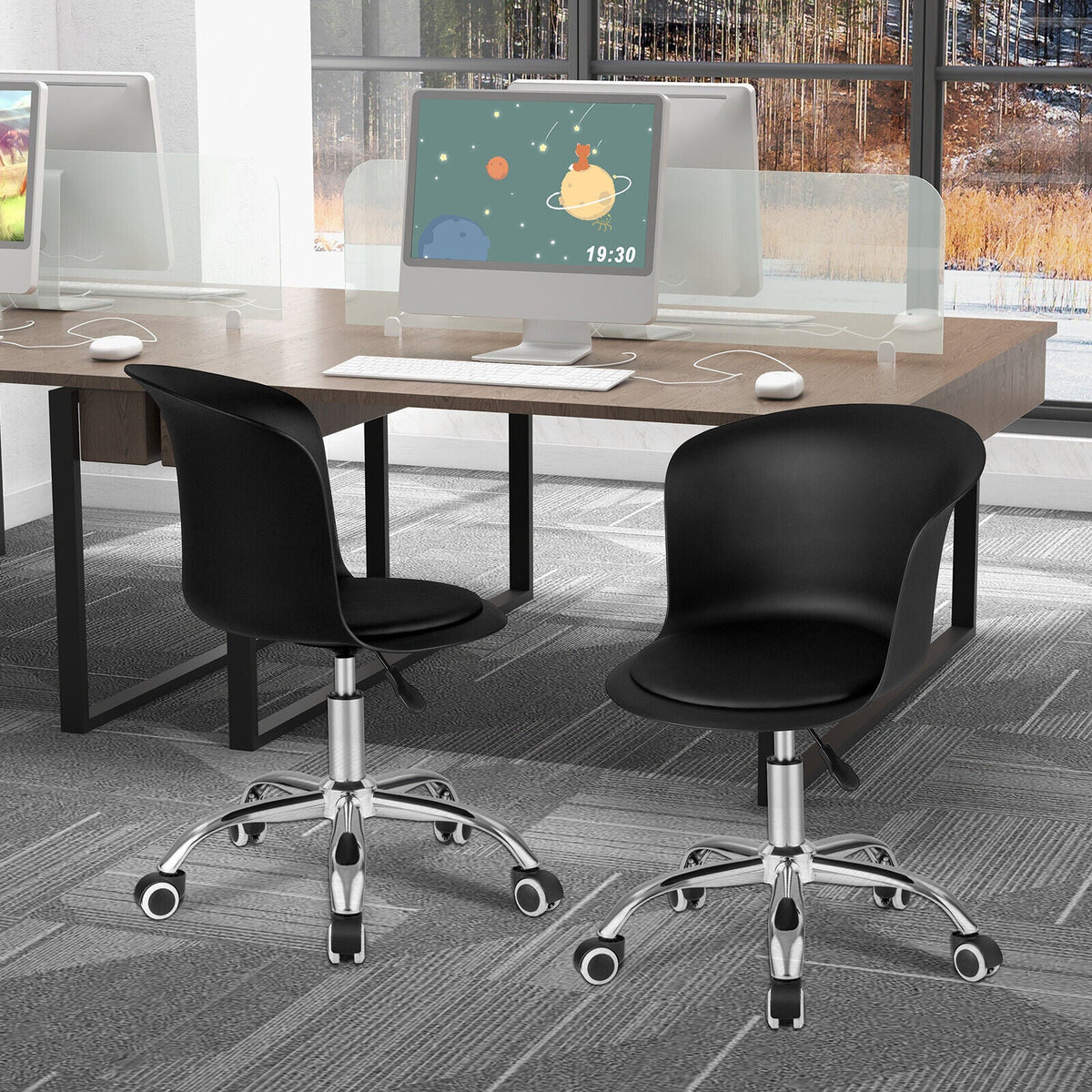 Set of 2 Office Desk Chair with Ergonomic Backrest and Soft Padded PU Leather Seat
