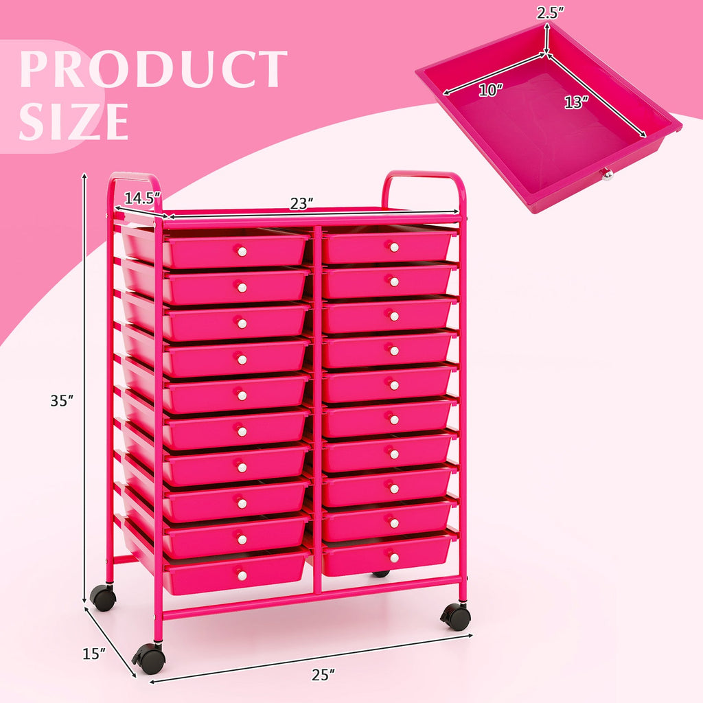 20 Removable Drawers Rolling Storage Cart Studio Organizer-Pink