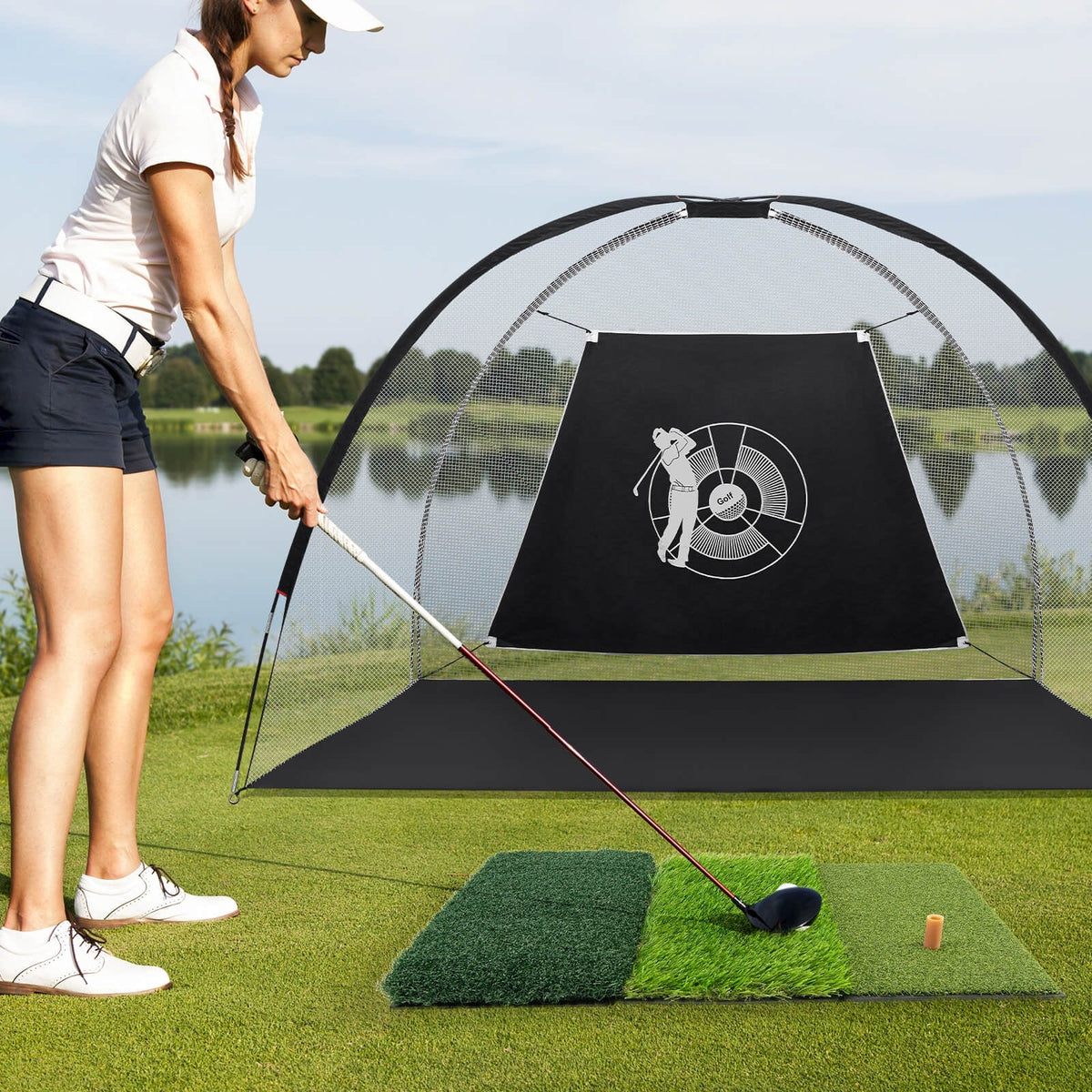 3-in-1 Golf Hitting Mats with 3 Rubber Tees
