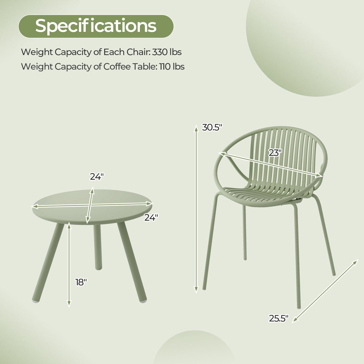 3-Piece Patio Conversation Set with Round Coffee Table