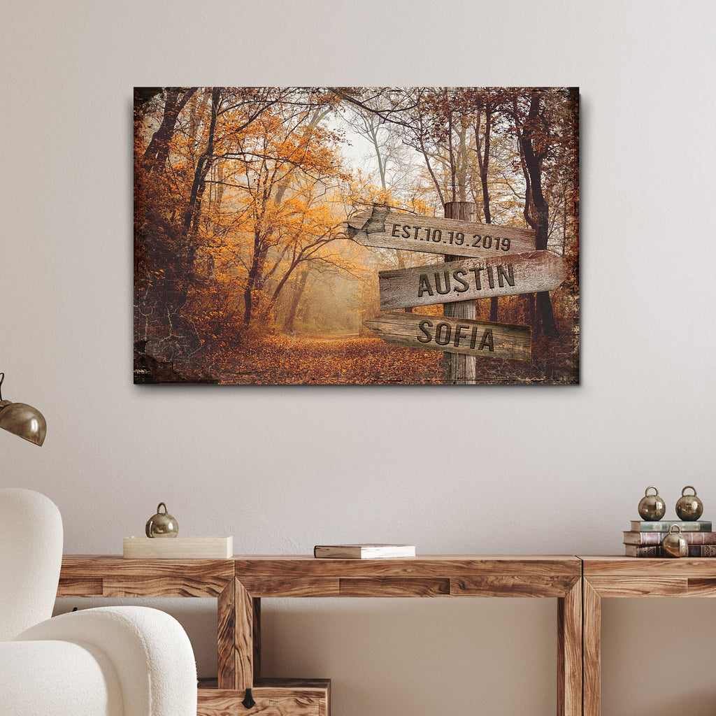 Autumn Road Couple Name Sign