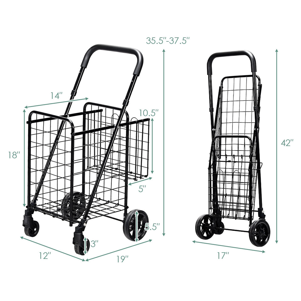 Folding Shopping Cart Basket Rolling Trolley with Adjustable Handle