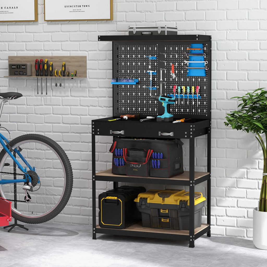 Tool Storage Workbench with Pegboard with 14 Hanging Accessories for Garage