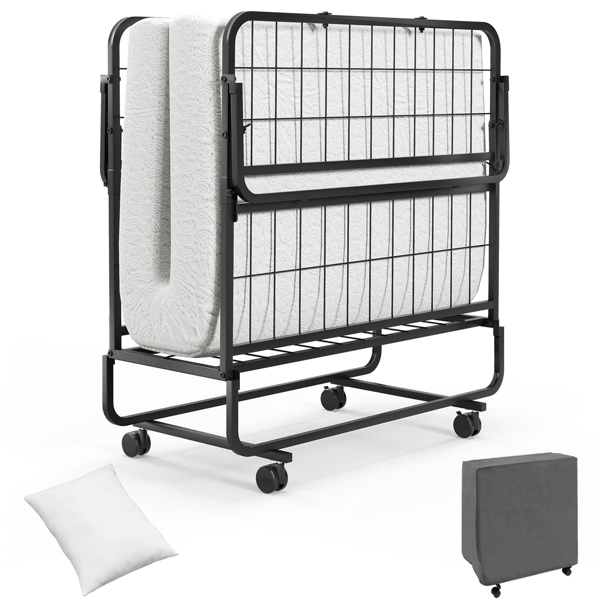 Cot Size Folding Bed with Memory Foam Mattress and Pillow