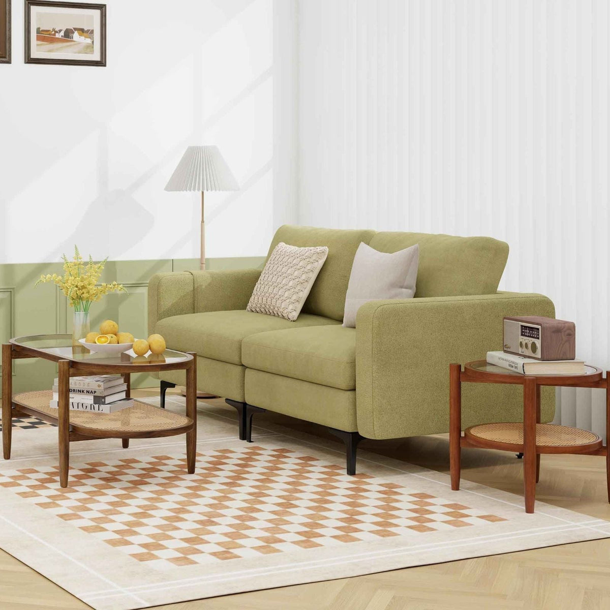 Modern Living Room Furniture Set: TV Stand + Sofa + Coffee Table + Side Table