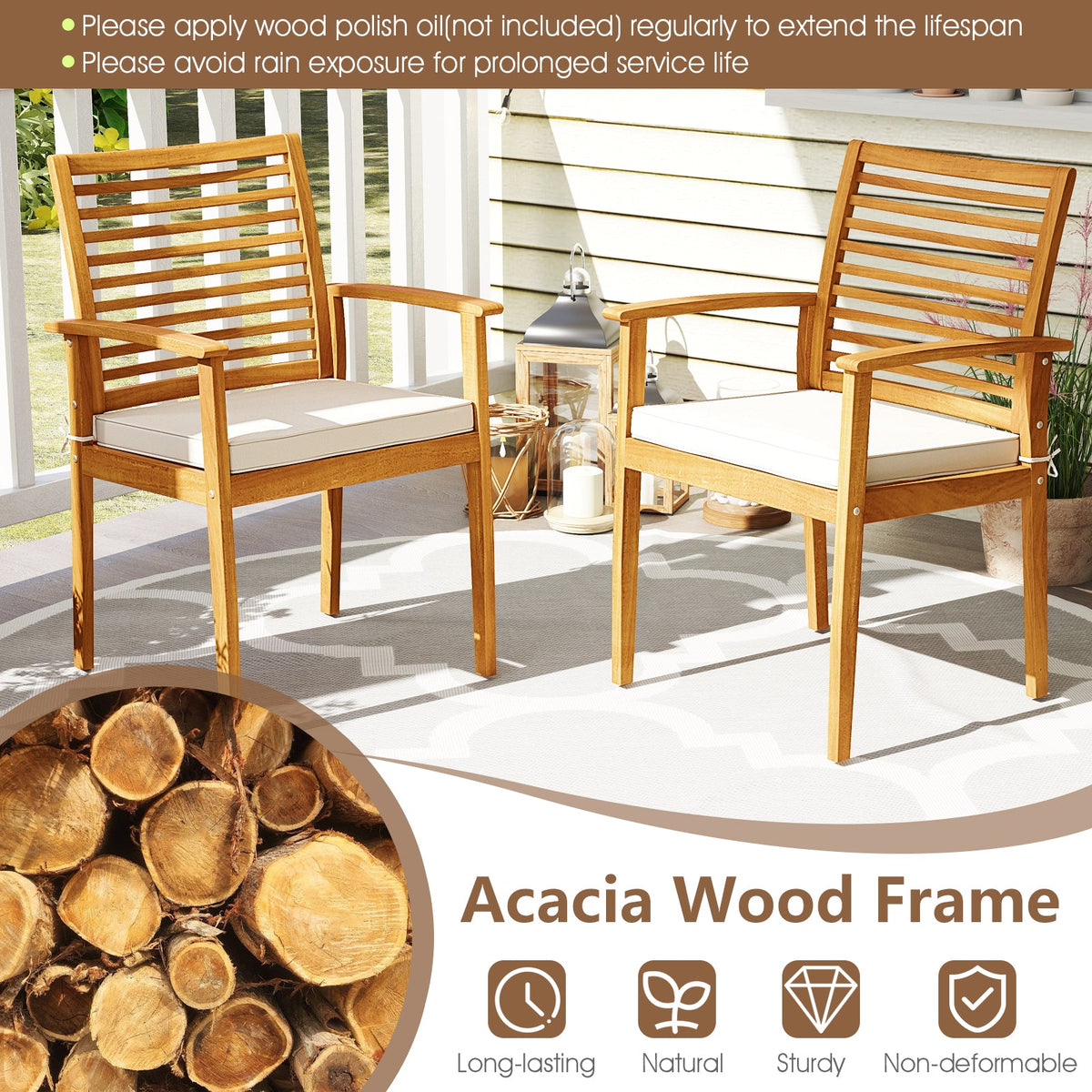 Acacia Wood 7-Piece Patio Dining Set with Umbrella Hole
