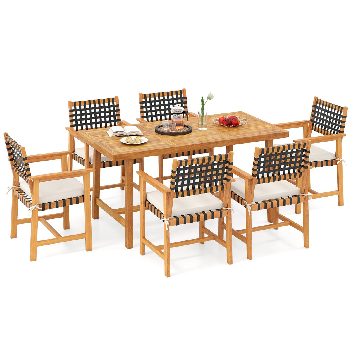 7-Piece Patio Dining Set for 6 People Farmhouse Furniture