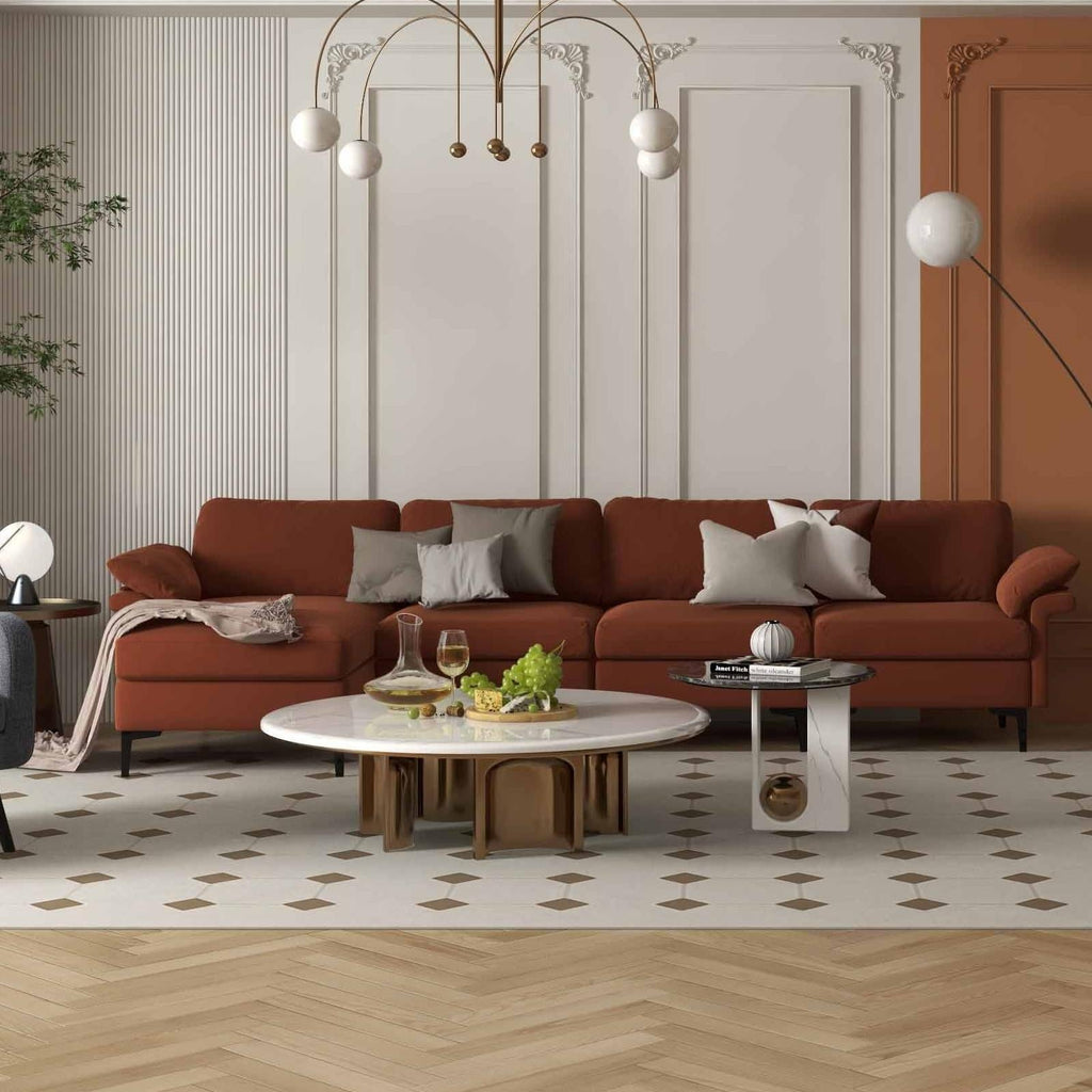 Accent Chair + Side Table + L-Shaped Sectional Sofa /3-Piece Modern Living Room Furniture Set/